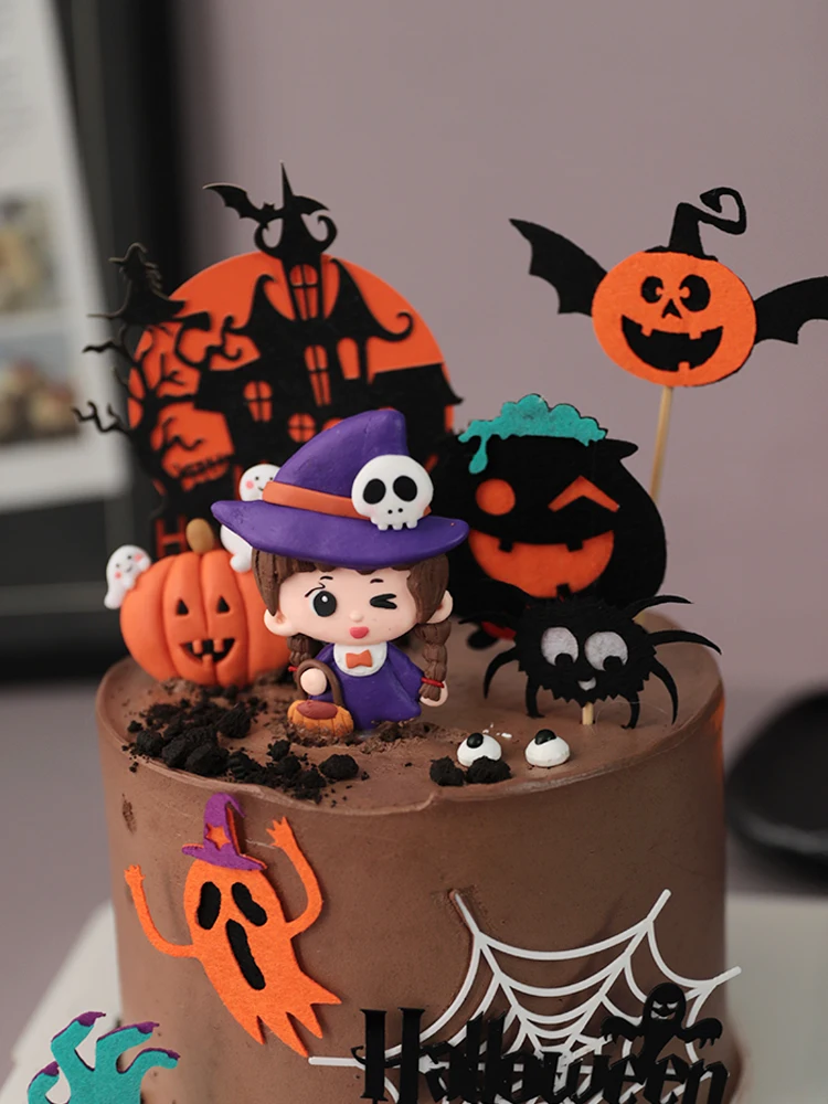 Halloween Cake Toppers DIY Cupcake Topper Castle Ghost Witch Vampire Pumpkin Cake Flags Kids Birthday Wedding Party Baking Decor view 6