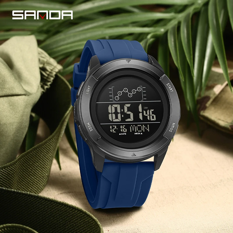 SANDA Electronic Watch Nylon Strap Digital Display Multifunctional Alarm Clock Student Watch Waterproof Military Sports Watch