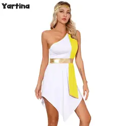 Womens Ancient Roman Greek Toga Grecian Cosplay Costume Halloween Outfits Ballet Lyrical Dance Robe Dress with Sequin Headband