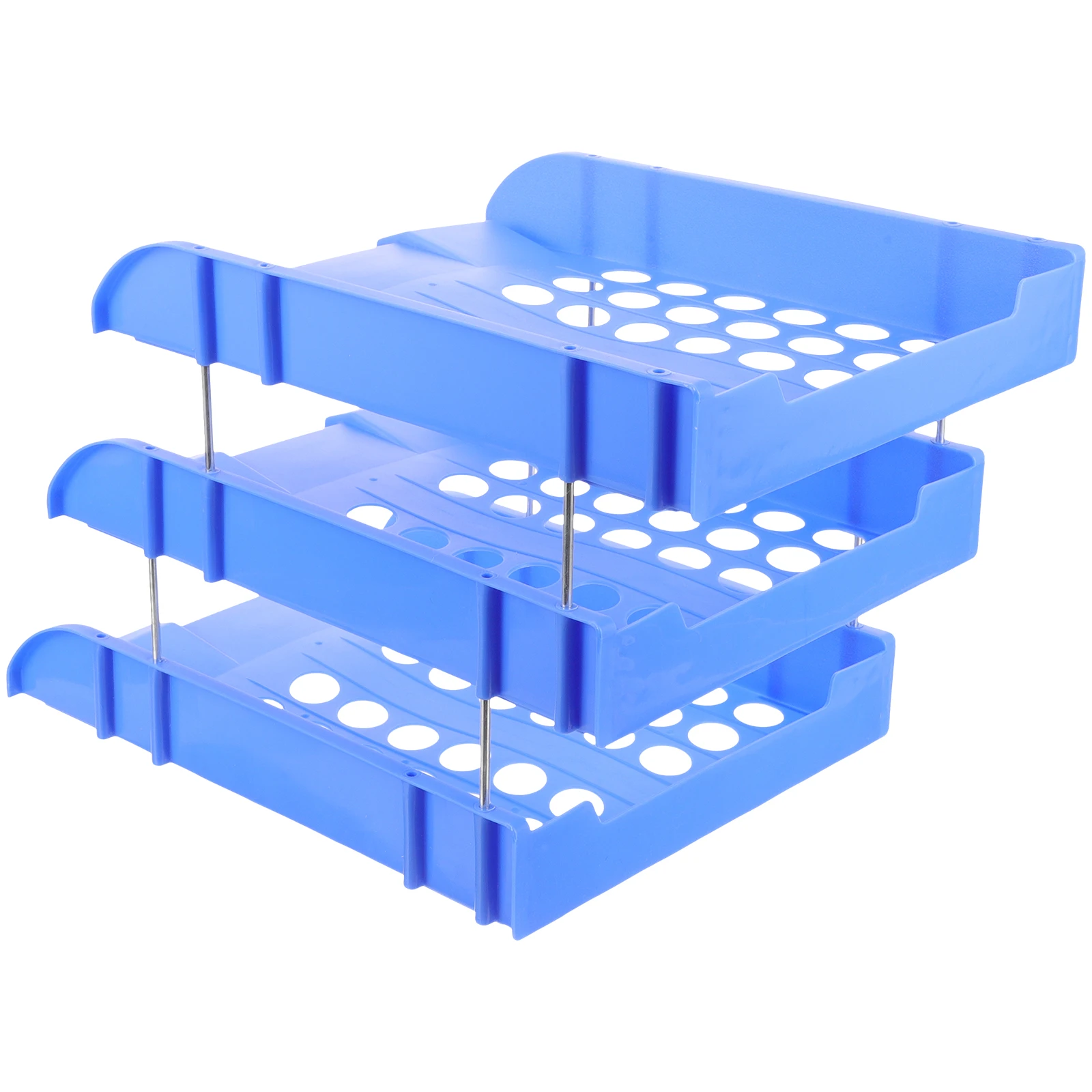 

Office Paper Holder Three-layer File Shelf Tray Rack Blue Plastic Desk Organizer