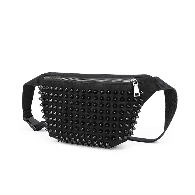 

SHELKSBAG Street Fashion Punk Bags Rivets Waist Bag Studded Canvas Beltbag Fanny Pack Belt Bag Crossbody Chest Bum Bag Pouch