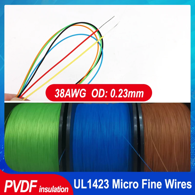 38AWG PTFE Single Copper Wire UL1423 PVDF Insulated Silver Plated 1 Core Micro Fine High Temperature Electrical Cable