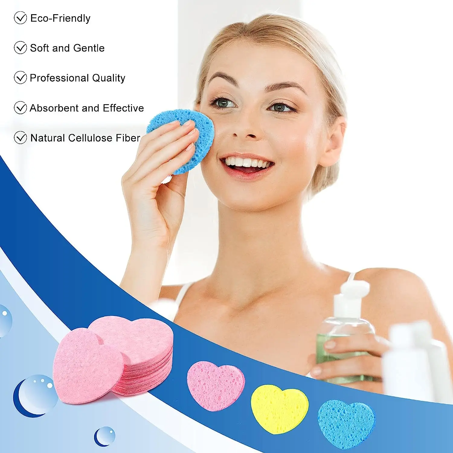 5Pcs Heart Shaped Cleansing Sponge Cellulose Compress Puff Wood Pulp Exfoliator Soft Face Wash Pad Cleanup Skin Care Makeup Tool