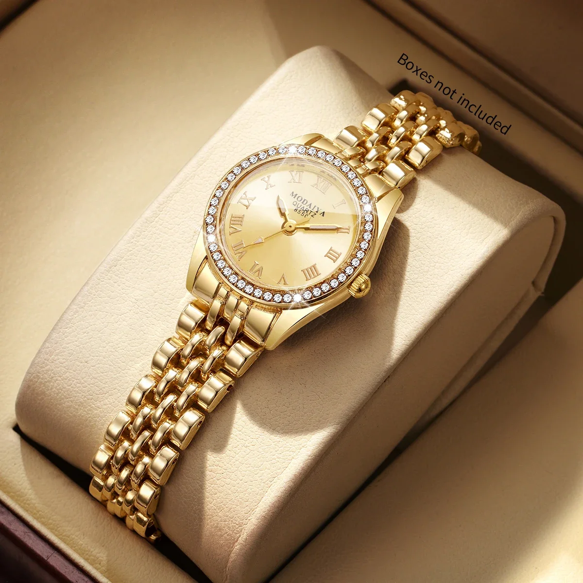 Elegant Rhinestone Golden Bracelet Strap Women Watches Roma Dial Ladies Dress Quartz Wristwatches Relogio Feminino（Without Box）
