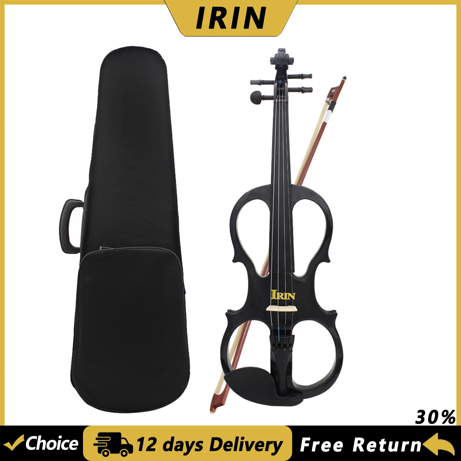 

IRIN Electric Silent Violin 4/4 Maple Body Violin Stringde Instrument with Bow Case Headphone Cable Violin Parts & Accessories