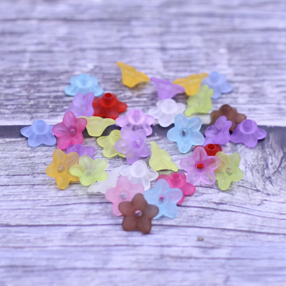 500PCS Multicolor Acrylic Frosted Mini Lilly Flower Charm Beads Beaded Caps 9mm DIY Crafts Decoration Accessories Material Pack