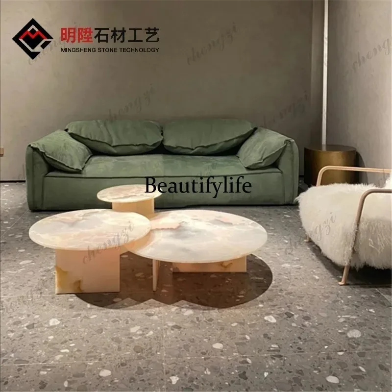 F181 Natural marble imported jade light luxury modern small apartment round small table high-end
