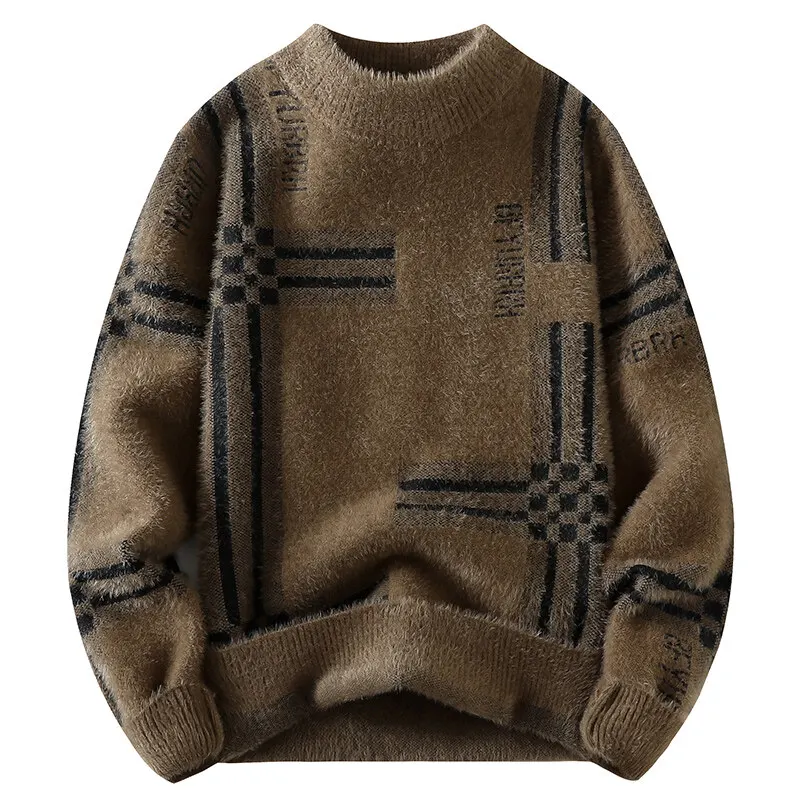 男性用の対照的な色のラウンドネックニットセーター,ジャカードセーター,厚くて暖かいニット,トレンディ,秋,冬