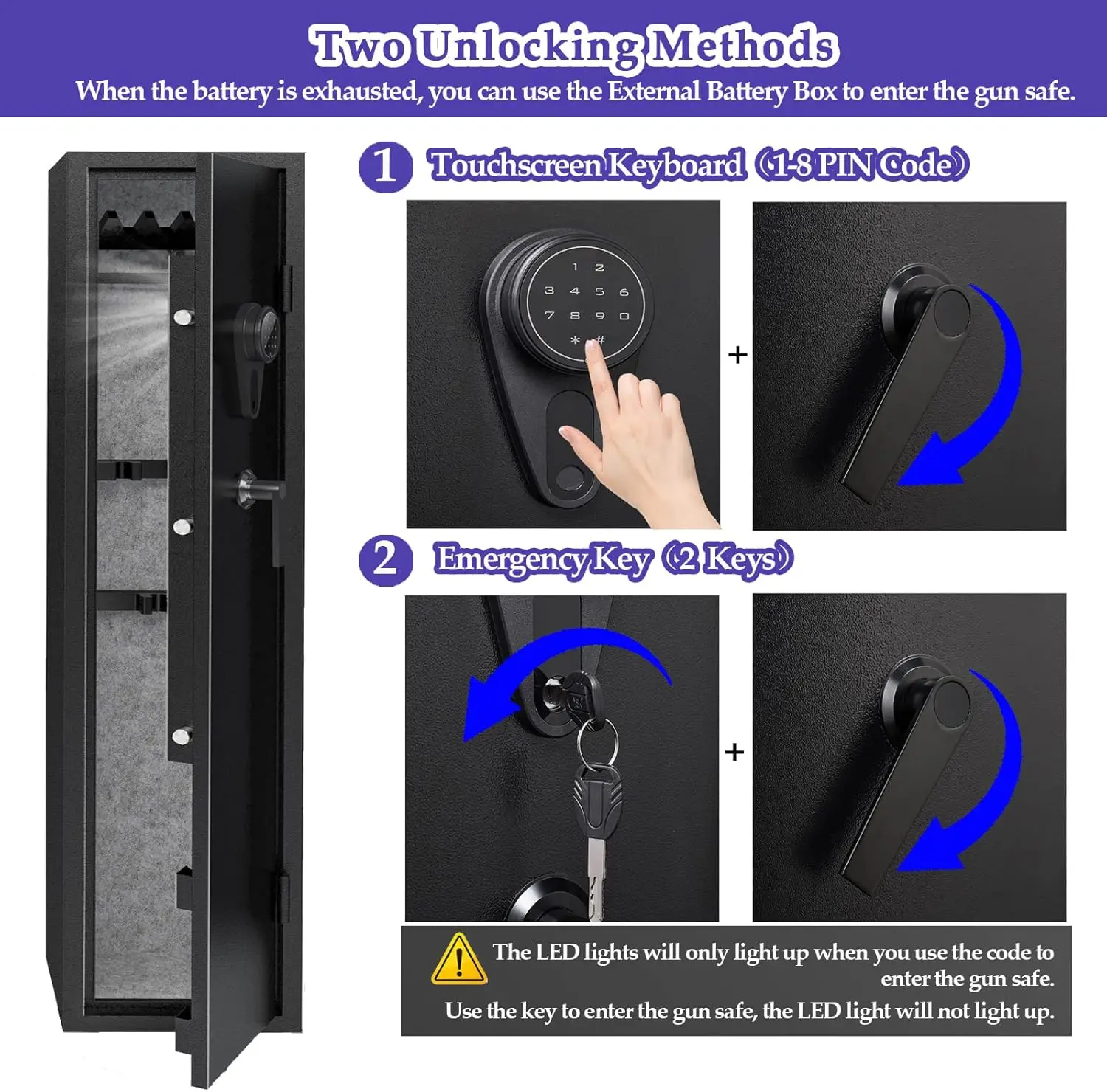 3-5 Gun Safes for Home Rifle and Pistols, Quick Access Safes for Shotguns, cabinets with Adjustable Rack, Pockets and Removable