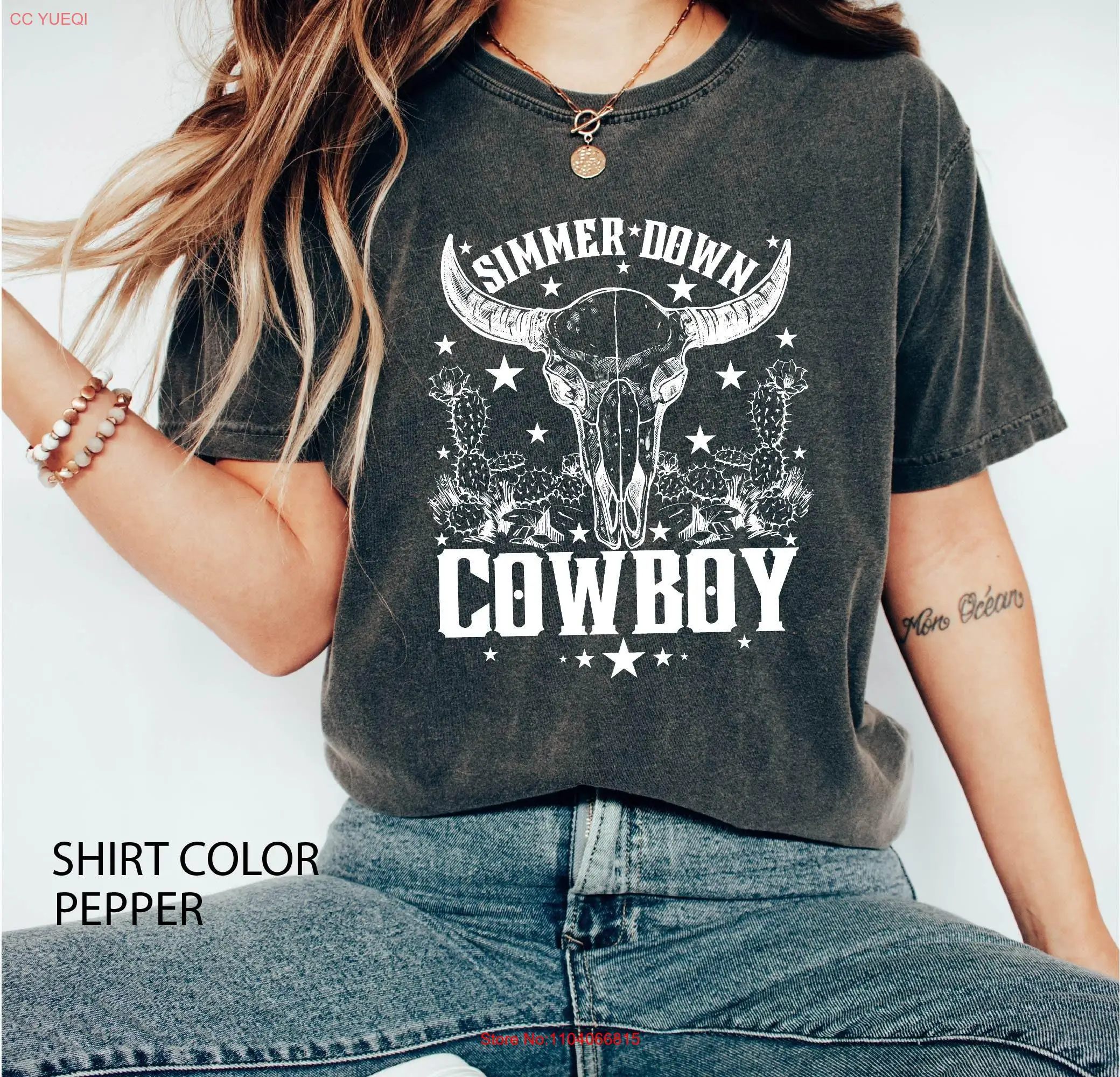 Simmer Down Cowboy Comfort Color T Shirt Country Music Western Cowgirl Matching long or short sleeves