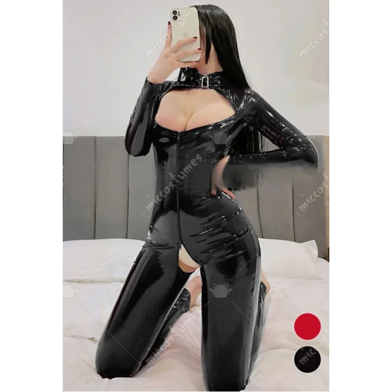 

Mobbunny Women Sexy Lingerie Zipper Long Sleeve Low Cut Crotchless Bodysuit
