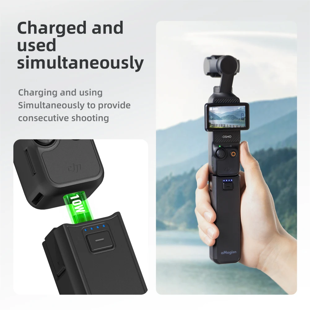 Dji Osmo Pocket 3用バッテリーハンドルグリップ、アクションカメラアタッチメント、ポータブル充電器、モバイルパワーバンク