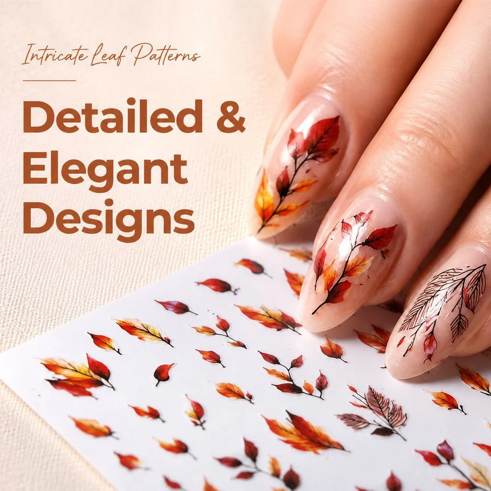 1Pc Ins Style Nail Stickers Watercolor Autumn Fall Maple Leaf Decals Easy Apply For Thanksgiving Holiday Manicure DIY Supplies