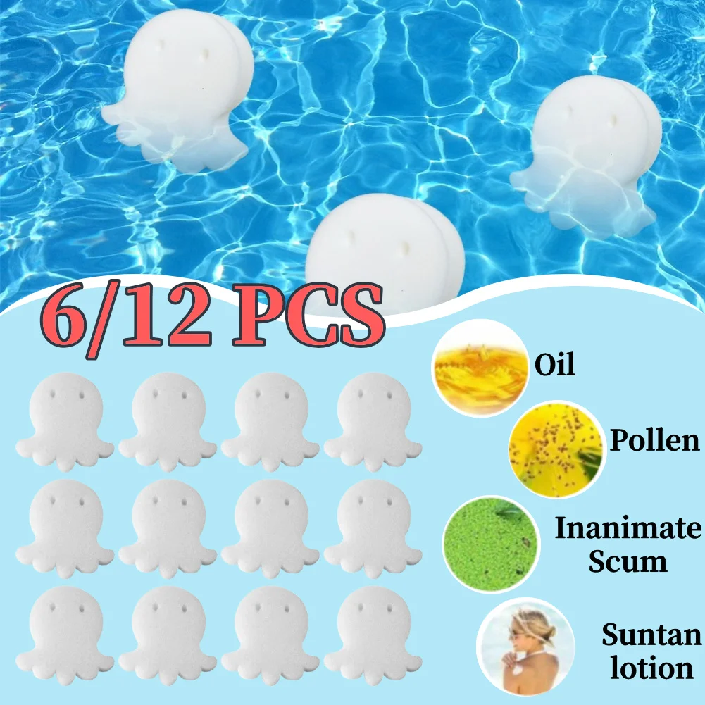

12-6 шт., аксессуары для ванны для спа-пруда, 6x бассейн, осьминог, маслопоглощающий фильтр, губка для спа, плавающие чистящие средства