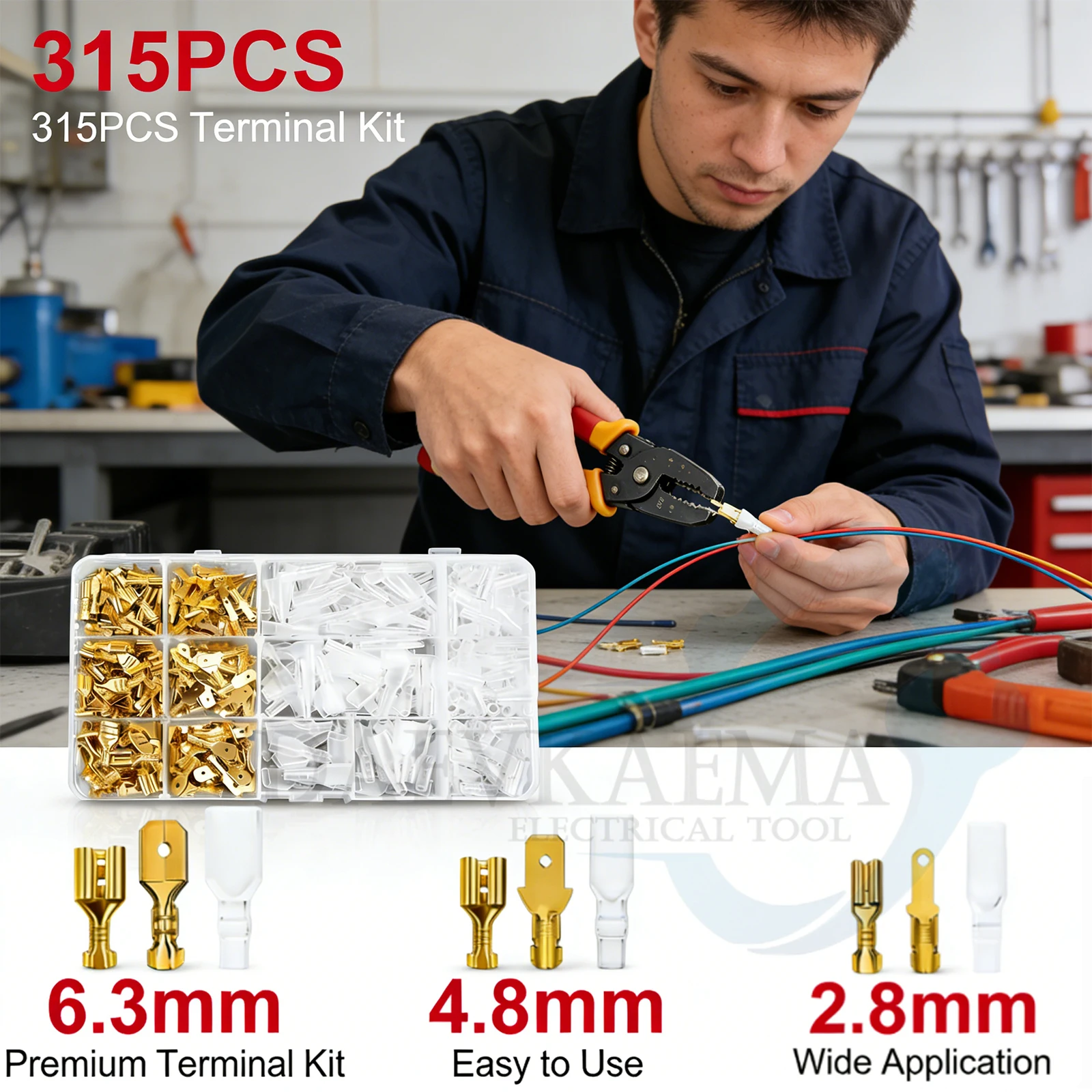 

Набор герметичных клемм-лопаток 315 шт. (2.8/4.8/6.3 мм), изолированные электрические соединители (штекеры и гнезда) с коробкой