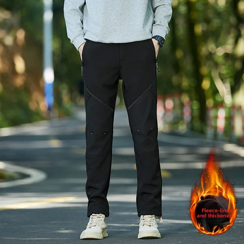 Mountain Outdoor Windproof Charging Pants Men's Autumn and Winter Waterproof Mountaineering Pants Elastic Straight Sweatpants