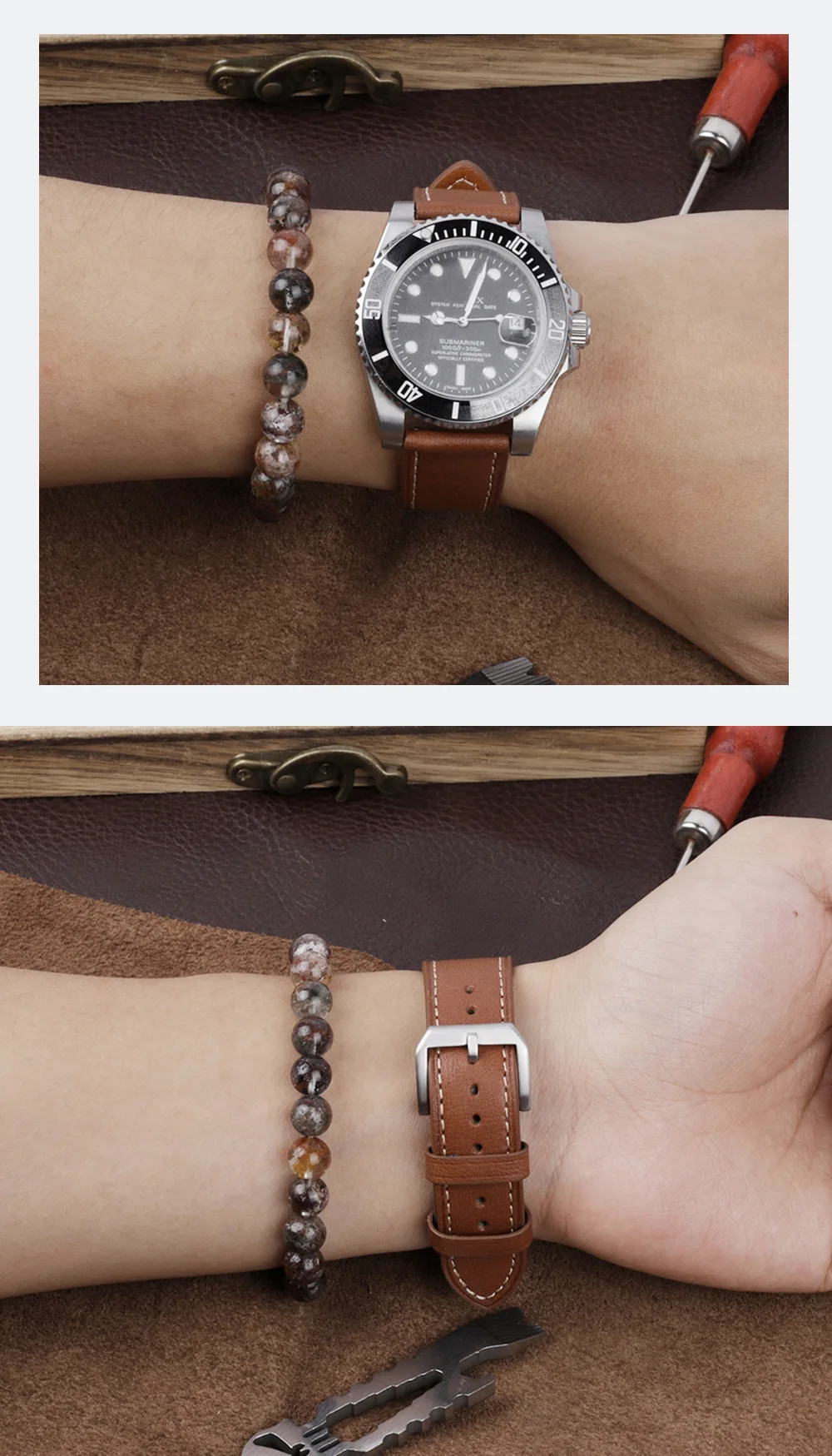 UTHAI Z103 Watch Band Genuine Leather watch Straps 20mm 22mm Watch Accessories High Quality Handmade waterproof watch strap