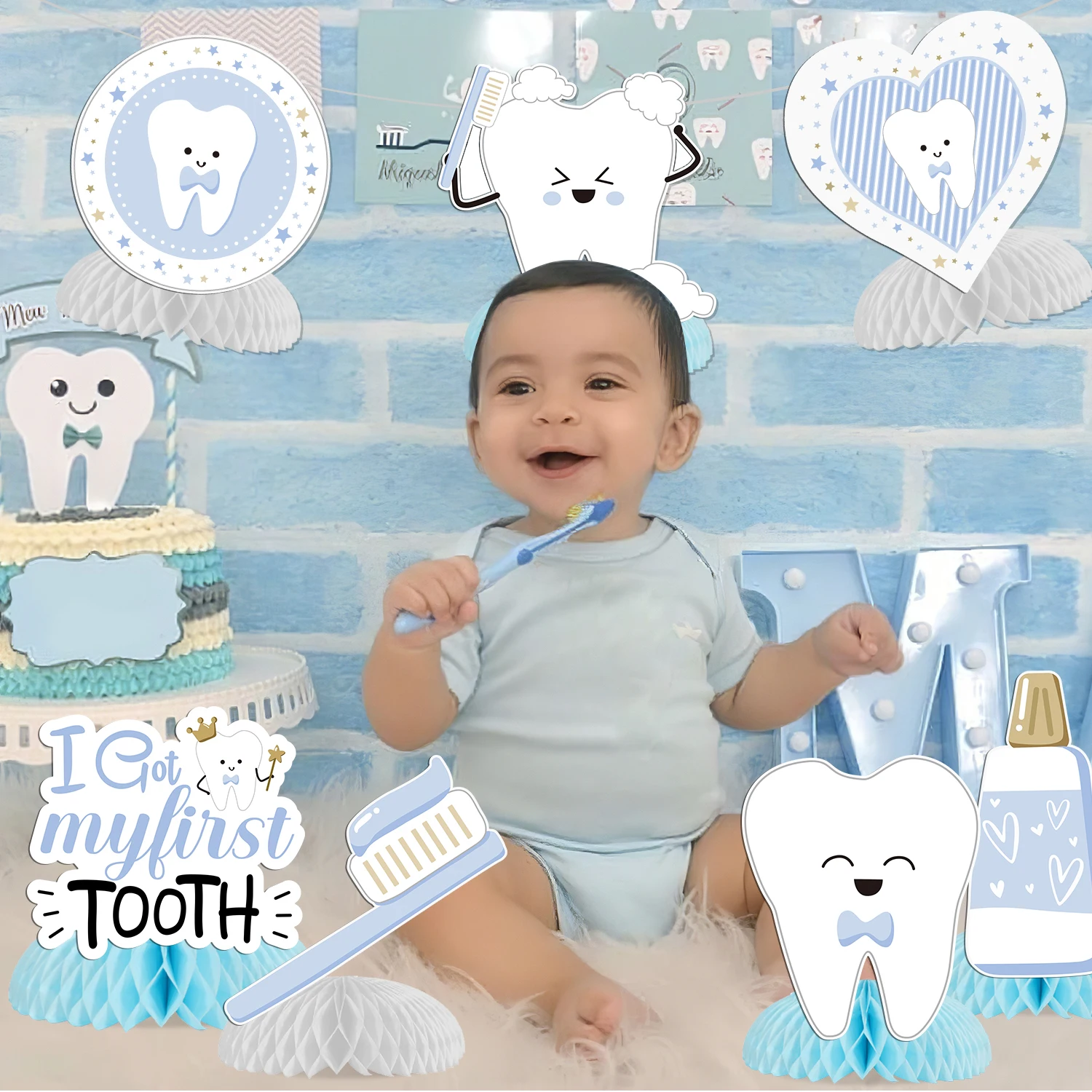 First Tooth Honeycomb Centerpieces Blue Dental Theme Party Table Decorations I Got My First Tooth Boys Party Baby Shower Supplie