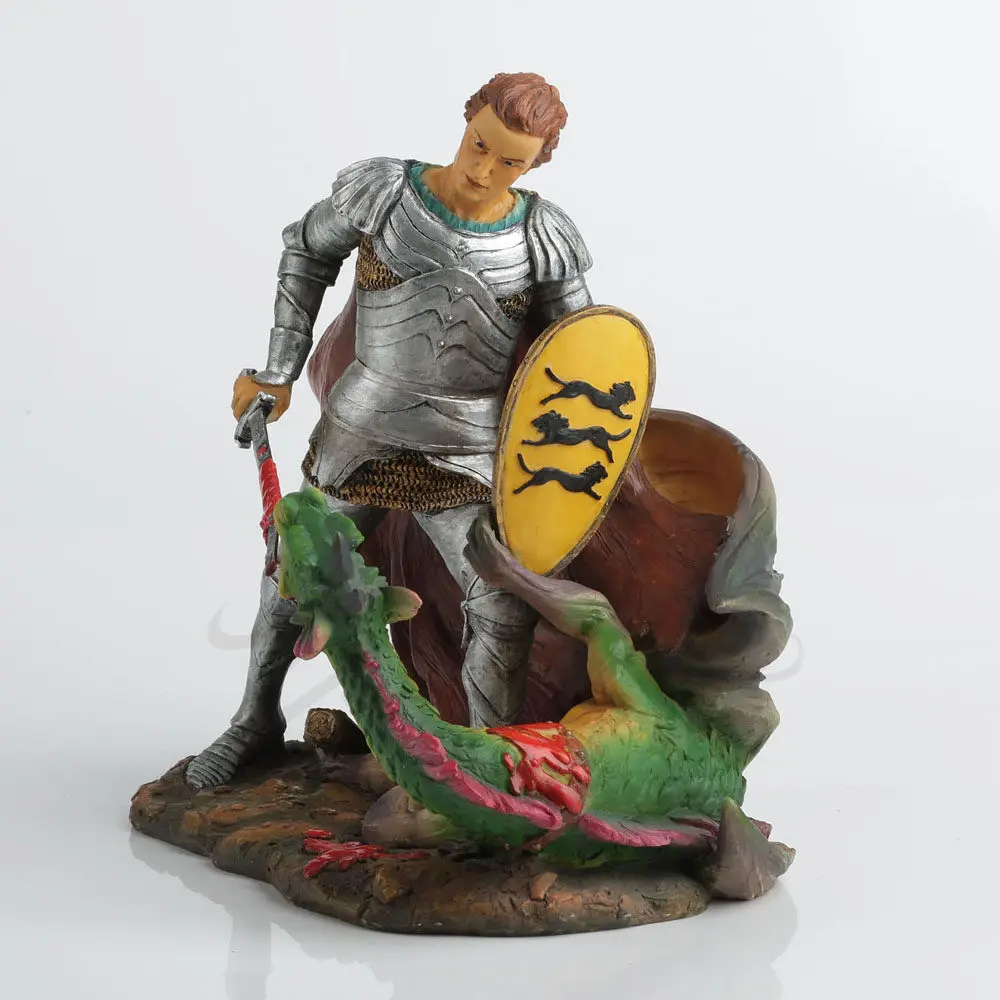 Resin Saint George Slaying The Dragon Figurine Statue Medieval Knight Sculpture Home Decoration Souvenir Collectible Ornament