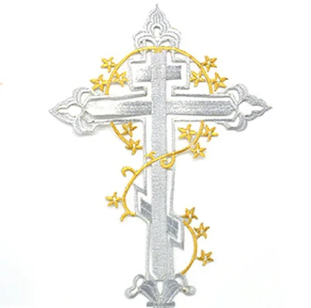 Gold Silver Embroidery Patches Jesus Cross Iron On Embroidered Gothic Badges For Bag Jeans Hat DIY Appliques Craft Decor
