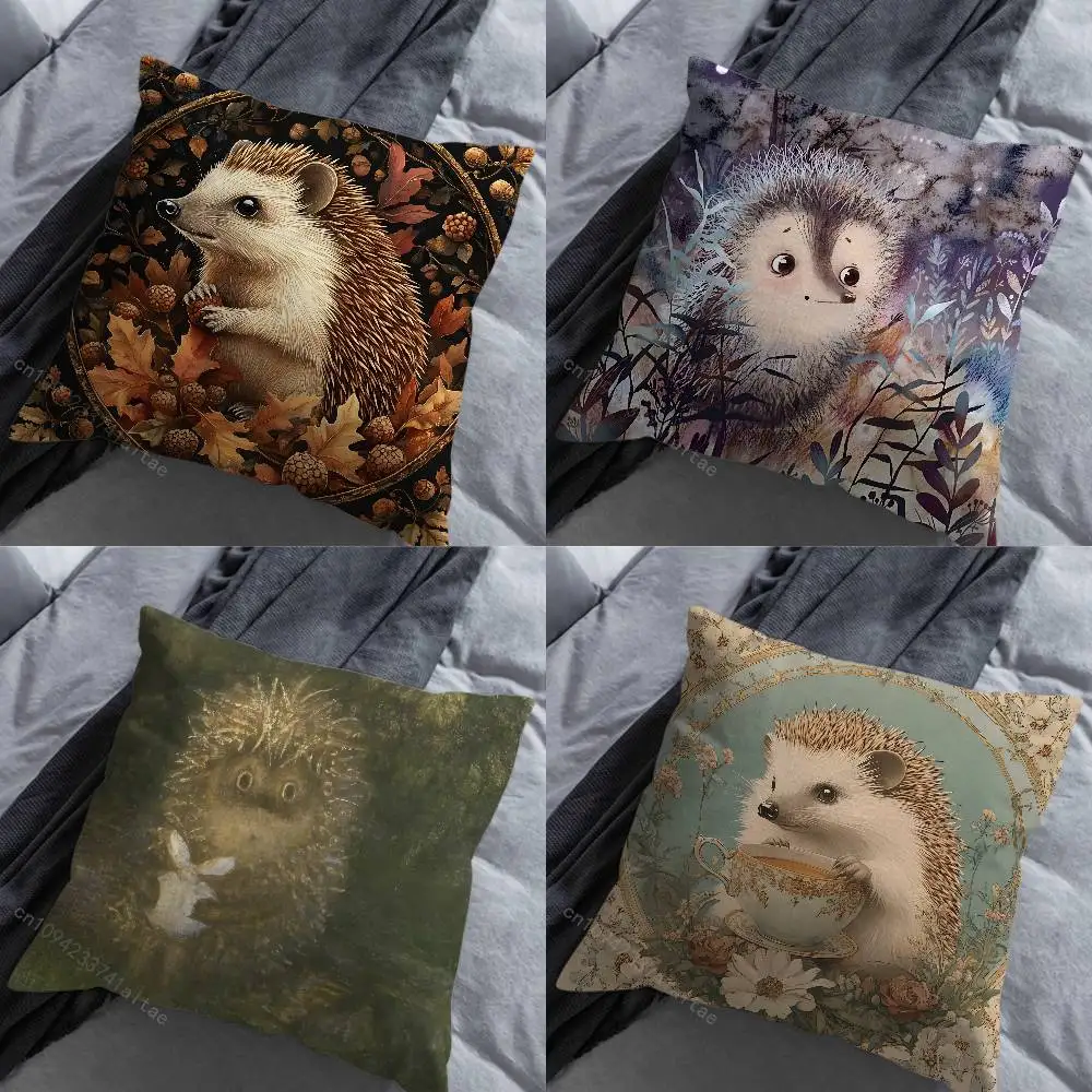

Retro Vintage Hedgehog Pillowcase for Sofa Room Office Decor Printing Merchandise All-Match Cushion Cover