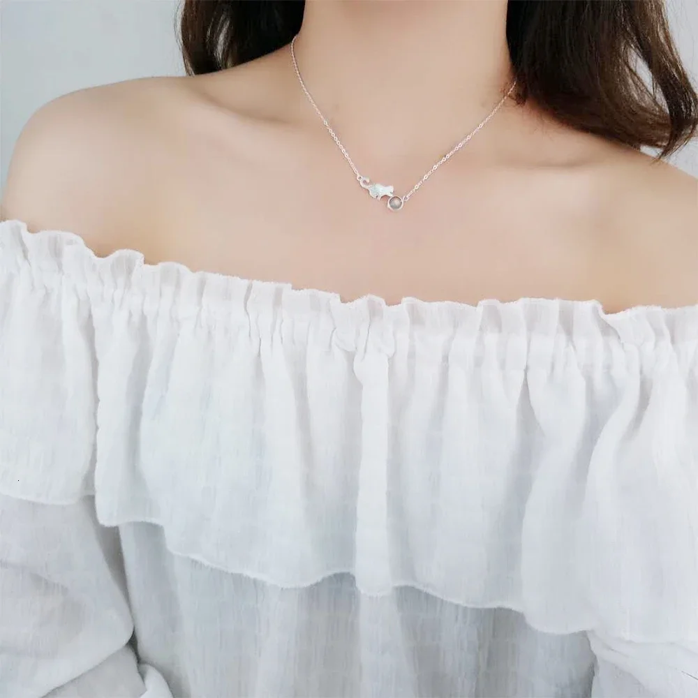 925 فضة الفراولة كريستال القط الحيوانات الأليفة سلاسل قلادة قلادة للنساء العلامة التجارية الفاخرة مجوهرات دروبشيبينغ هدية الزفاف #2