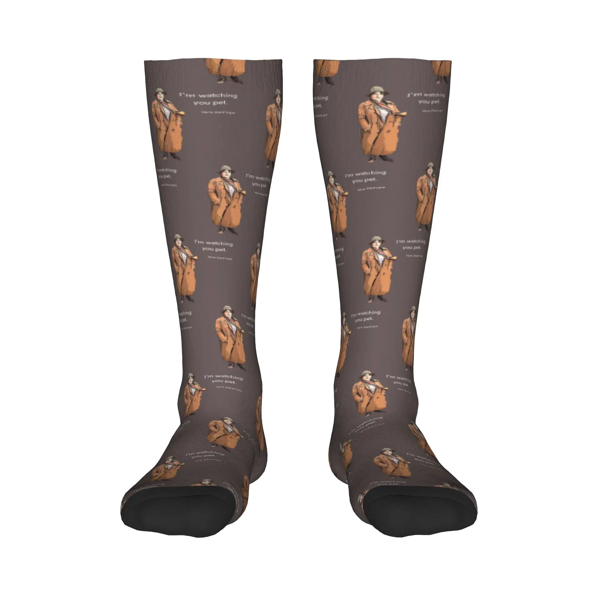 

All Seasons Crew Stockings DCI Vera Stanhope I'm watching you pet. Socks Casual Hip Hop Long Socks Accessories for Men Women