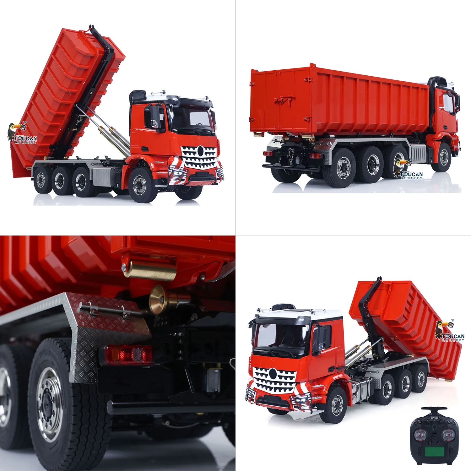 

Metal 1/14 RC Hydraulic Dumper 8x8 Roll Off Dump Truck 3363 Rear Axle Steering Remote Control Tipper Light Sound System RC Toys