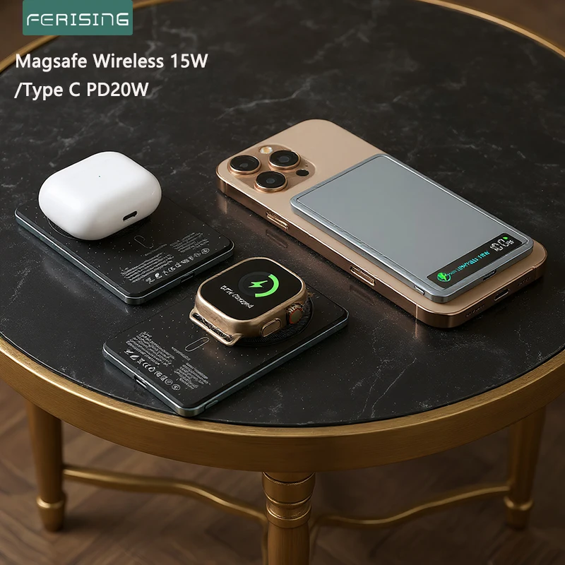 

[Certyfikat CCC] Экран с цветным дисплеем Powerbank 5000 мАч/10000 мАч Fast Power Bank для магнитной беспроводной внешней батареи MagSafe