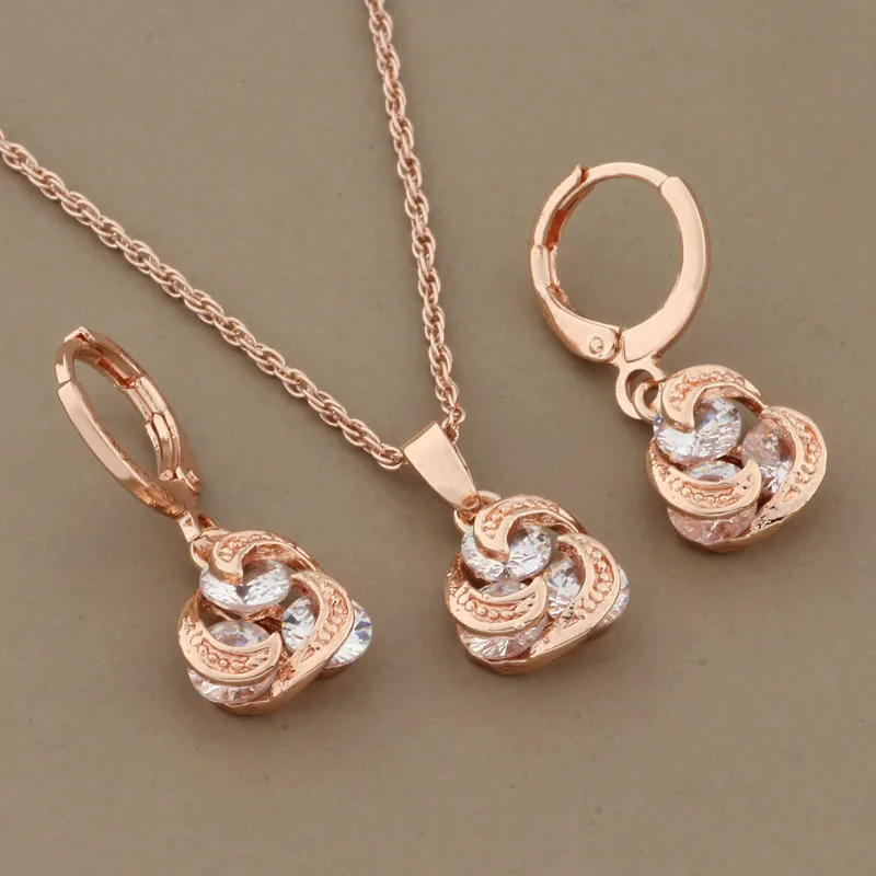 585 Rose Gold Color Korean Style Earrings And Pendant Sets With Natural Zircon Earrings Trend 2023 Luxury Quality Jewelry Sets