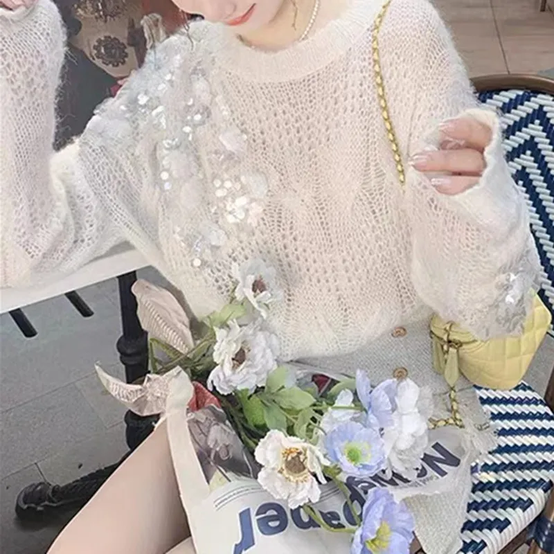 2022  Women Shiny Thicken Warm Sequin Sweater Female Harajuku Tassel Sequins Bead Sweaters Knitted Jumper Femme Pullovers Mujer