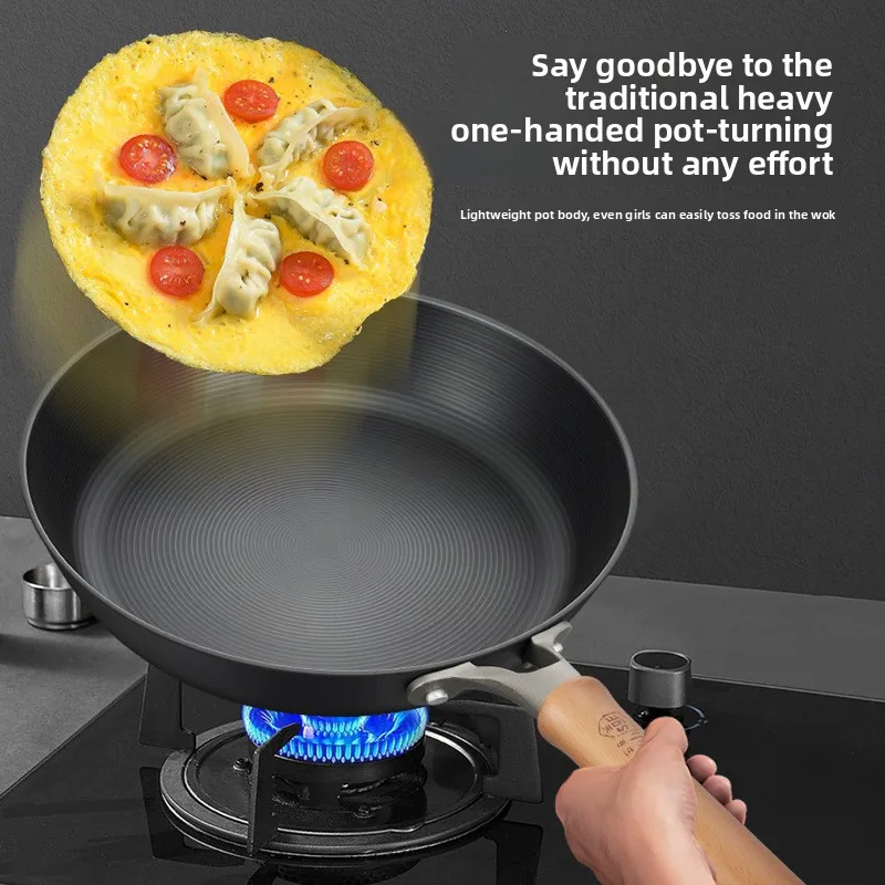Cast iron flat bottomed pan uncoated household deep fried egg pancake non stick pan electromagnetic stove steak frying pan