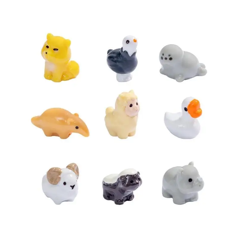 10Pcs Mini Resin Cartoon Animal Figurines Vivid Waterproof Design Small Decorative Ornaments Car Dashboard Desktops