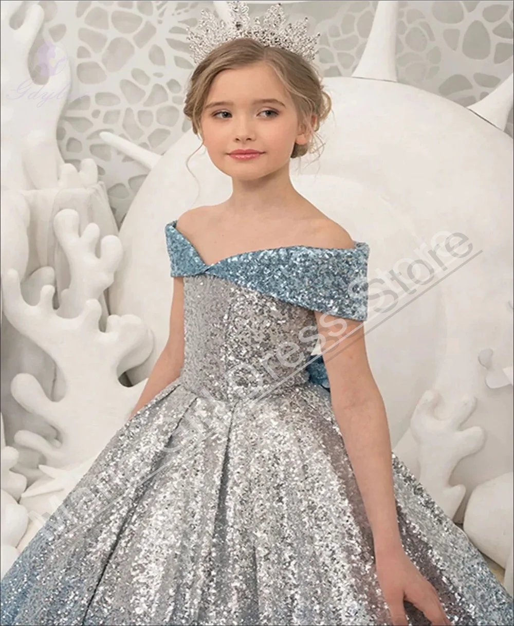 Children Evening Dresses For Flower Girl Dress Fluffy Birthday Party Elegant Sequins Fluffy Holy Communion Pageant Prom Gown
