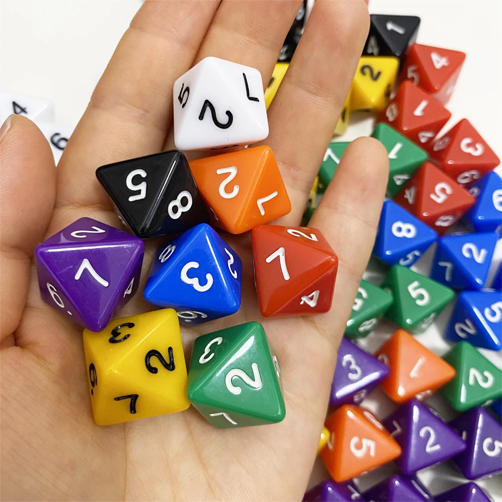 Dados digitales D8 de 8 lados con número 1, 2, 3, 4, 5, 6, 7 y 8 para juegos divertidos de mesa RPG, dados de juego, 8 piezas