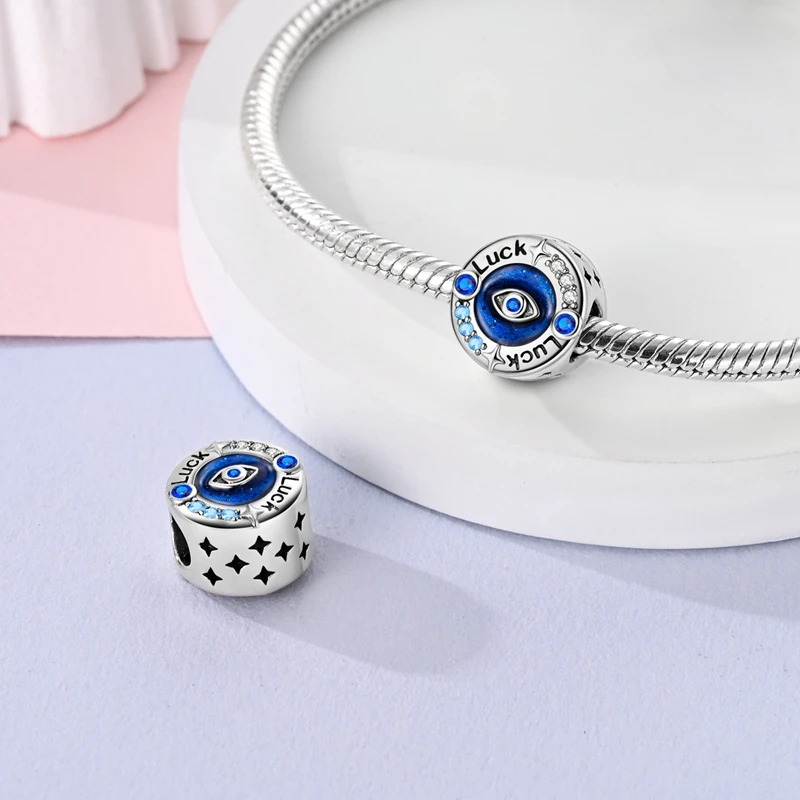 Original 925 Sterling Silver Charm Beads Devil's Eye Palm Guardian Eye Pendant Charms for Women Fine DIY Jewelry image 6