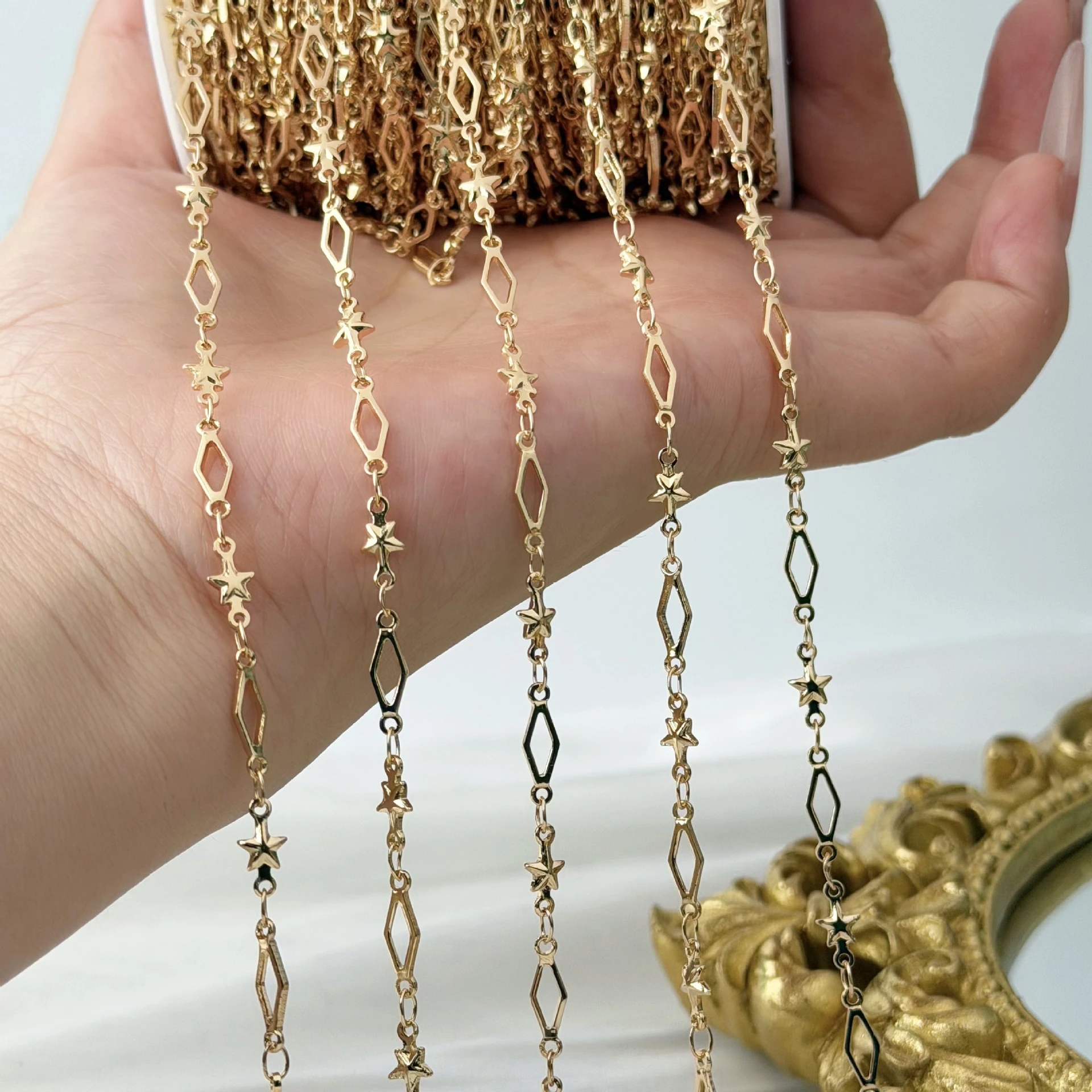 0.5/1/2Meter Exquisite Retro Hollow-out Star Rhombus Chain DIY Bracelet Neck Jewelry Making Findings Crafts Clothing Accessories