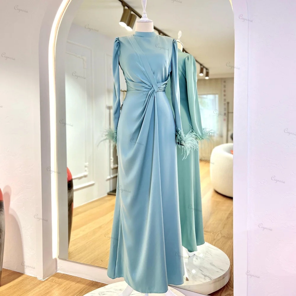 Ciynsia Islamic Muslim Evening Gown Satin Long Sleeve Formal Party Dresses for Women 2024 Real Photo Prom Dress Robes De Soirée