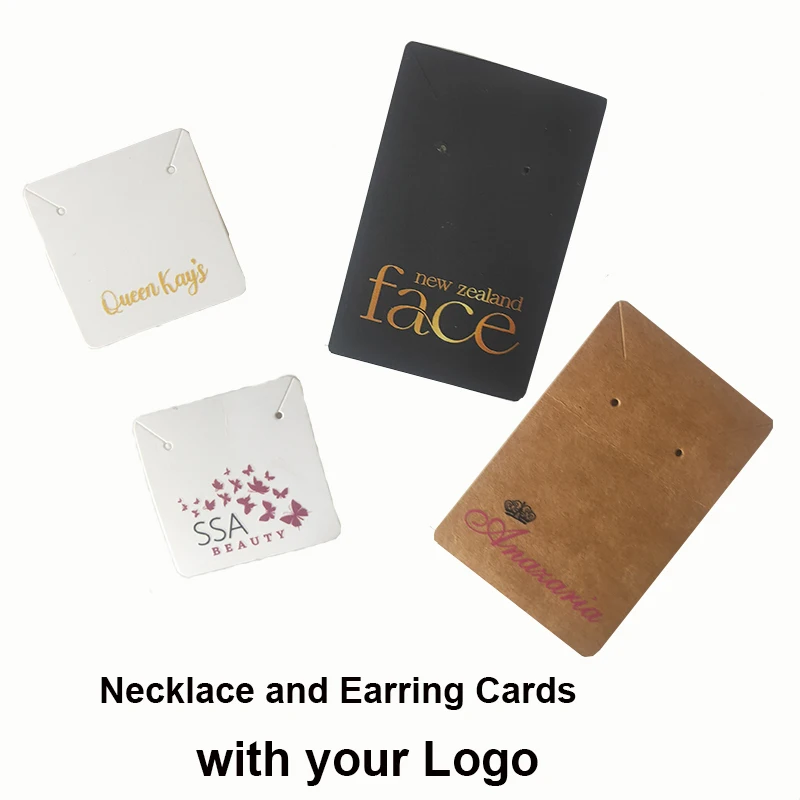 100Pcs  White Black Brown Color Print Logo Kraft Paper Customize Jewelry Necklace Earring Cards Holder Display Stand Packing