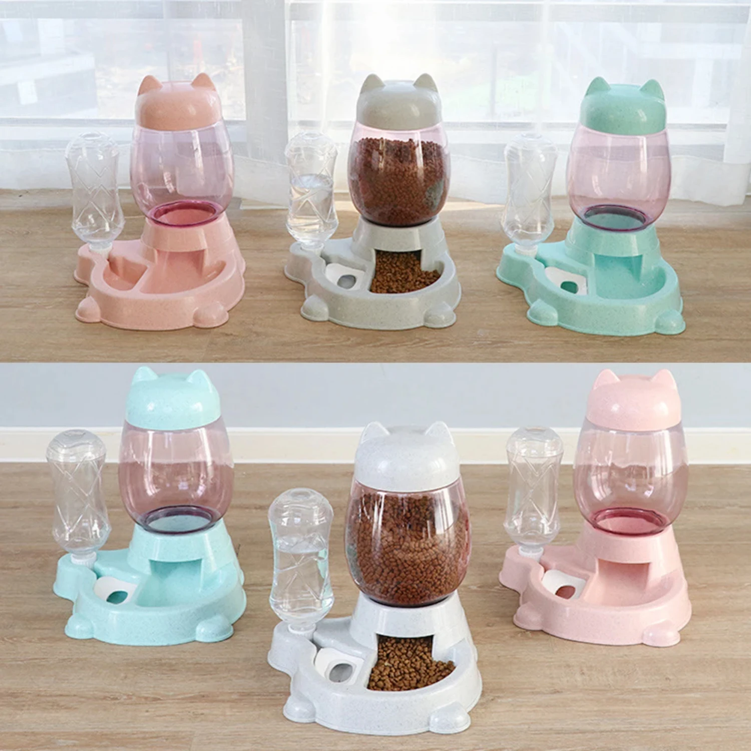 2.2L 애완 동물 개 고양이 자동 피더 개 고양이 마시는 그릇 음식 물 디스펜서 대용량 고양이 먹이 용기 용품