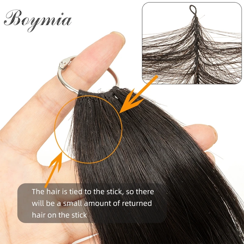 Boymia 마이크로 깃털 인간의 머리카락 확장 16 "-24 보이지 않는 면 스트링 뜨개질 확장 스트레이트 천연 인간의 머리카락