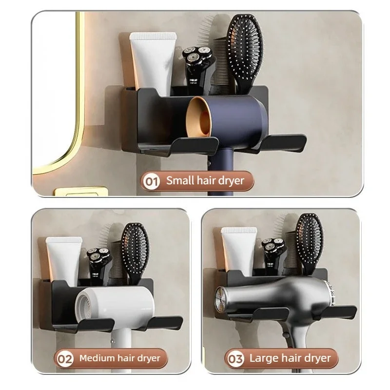 Bohrfreier Wandhalter für Haartrockner Multifunktionaler Badezimmer-Organizer für Kamm Rasierer Kosmetik Badezimmer-Zubehör – Detail 2