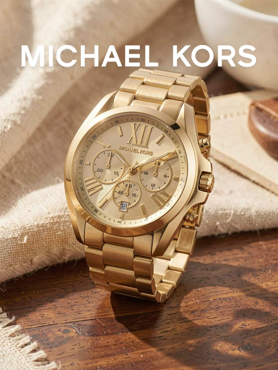 Michael Kors Ladies Chronograph Watch,Gold Stainless Steel Bracelet,Roman Numeral Date Dial for Office Party Anniversary Gift
