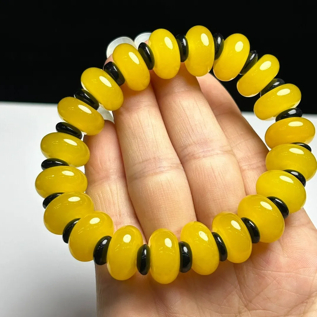 7*14mm Natural ice Yellow Myanmar Beads Jade jadeite Bracelets Bangle