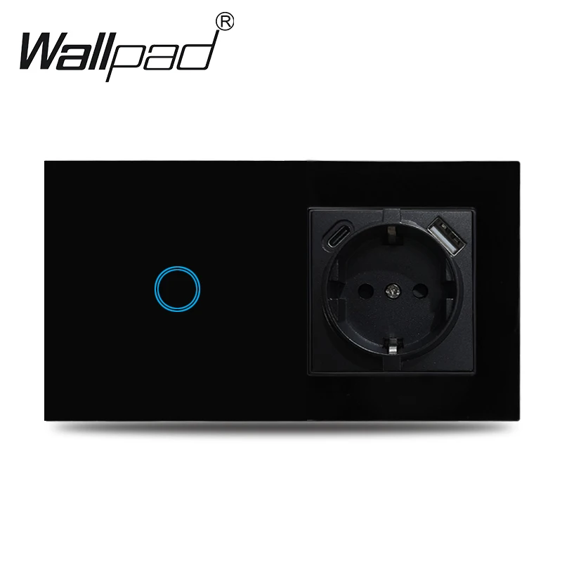 Touch Licht Schalter Mit EU USB Rollenmaschinenlinie Typc Doppel Triple Wand Steckdosen Schwarz Led Schalter Kristall Dunkle Hintergrundbeleuchtung Steckdose 16A