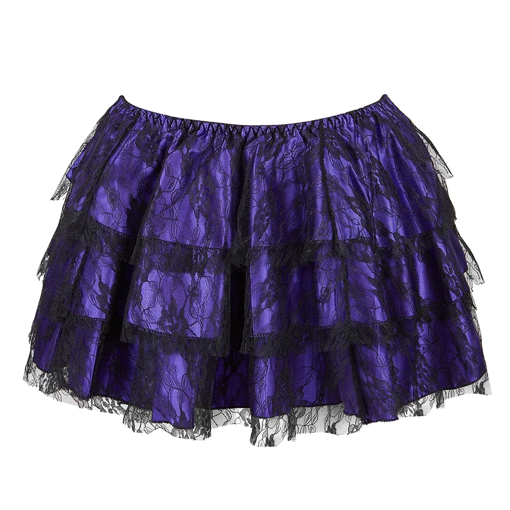 Women Sexy Floral Lace Mesh Skirt Showgirl Party Fashion Dance Skirts Layered Ruffled Skirt Match Corset Vintage Style