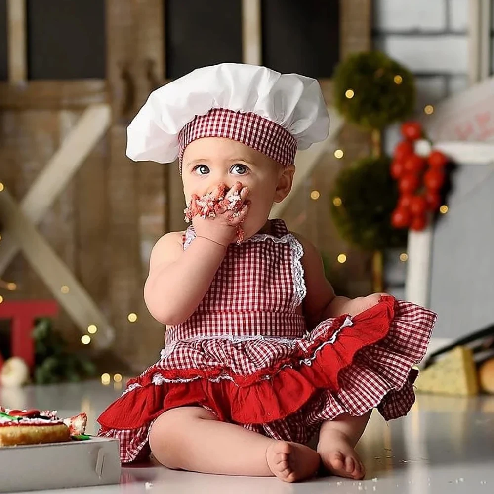 Newborn Baby Chef Photography Prop Set Apron Hat Outfit Infant Cooking Smash Photo Studio Costume Baby Shower Gift