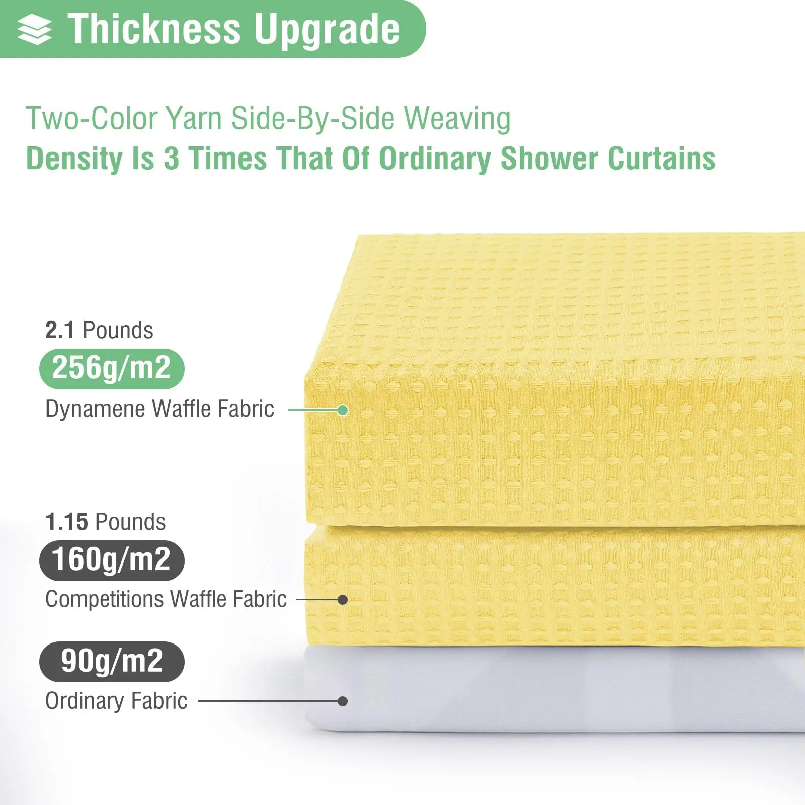 Extra Long Shower Curtain - 84 Inch, Heavy Duty Waffle Weave Hotel Quality, Thick Bathroom Curtain Set with 12 Hooks