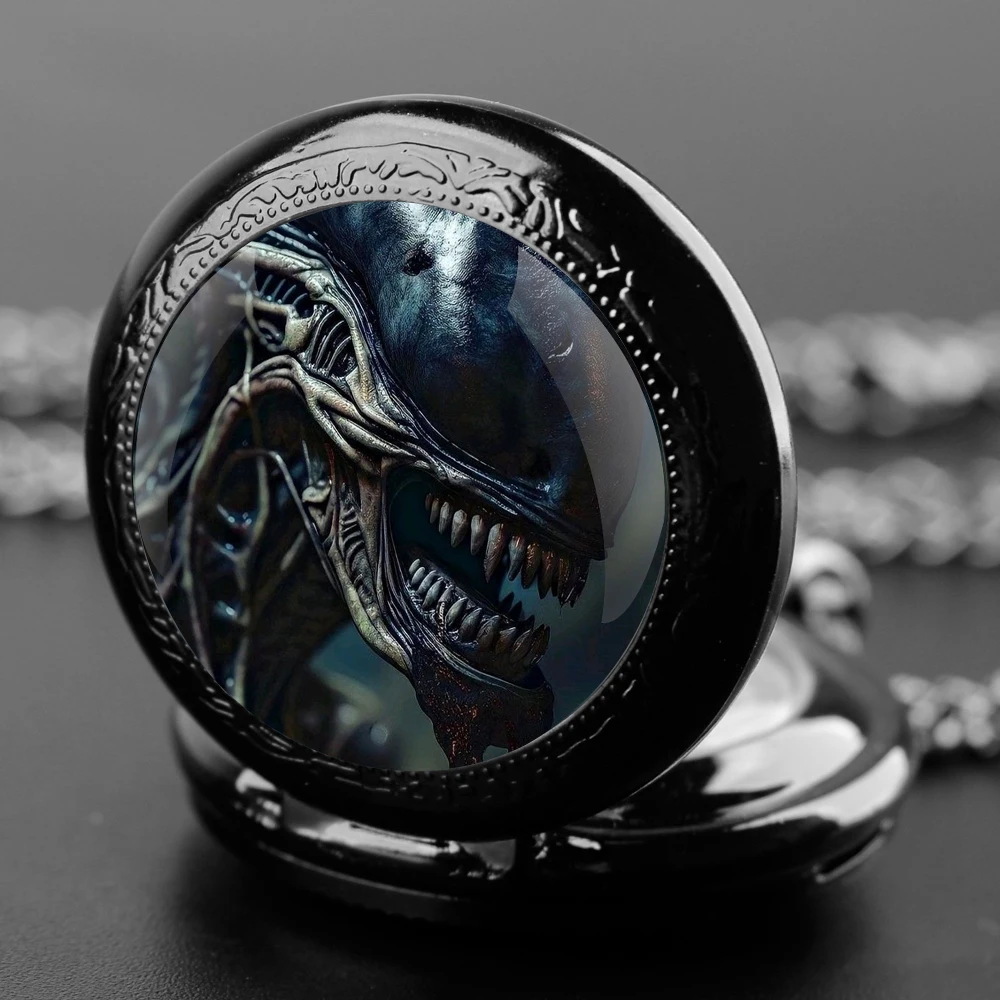 Cool alien Design Vintage Quartz Pocket Chain Watch Necklace Watches For Men Women Unique Gifts Mens Birthday Gifts for Boys