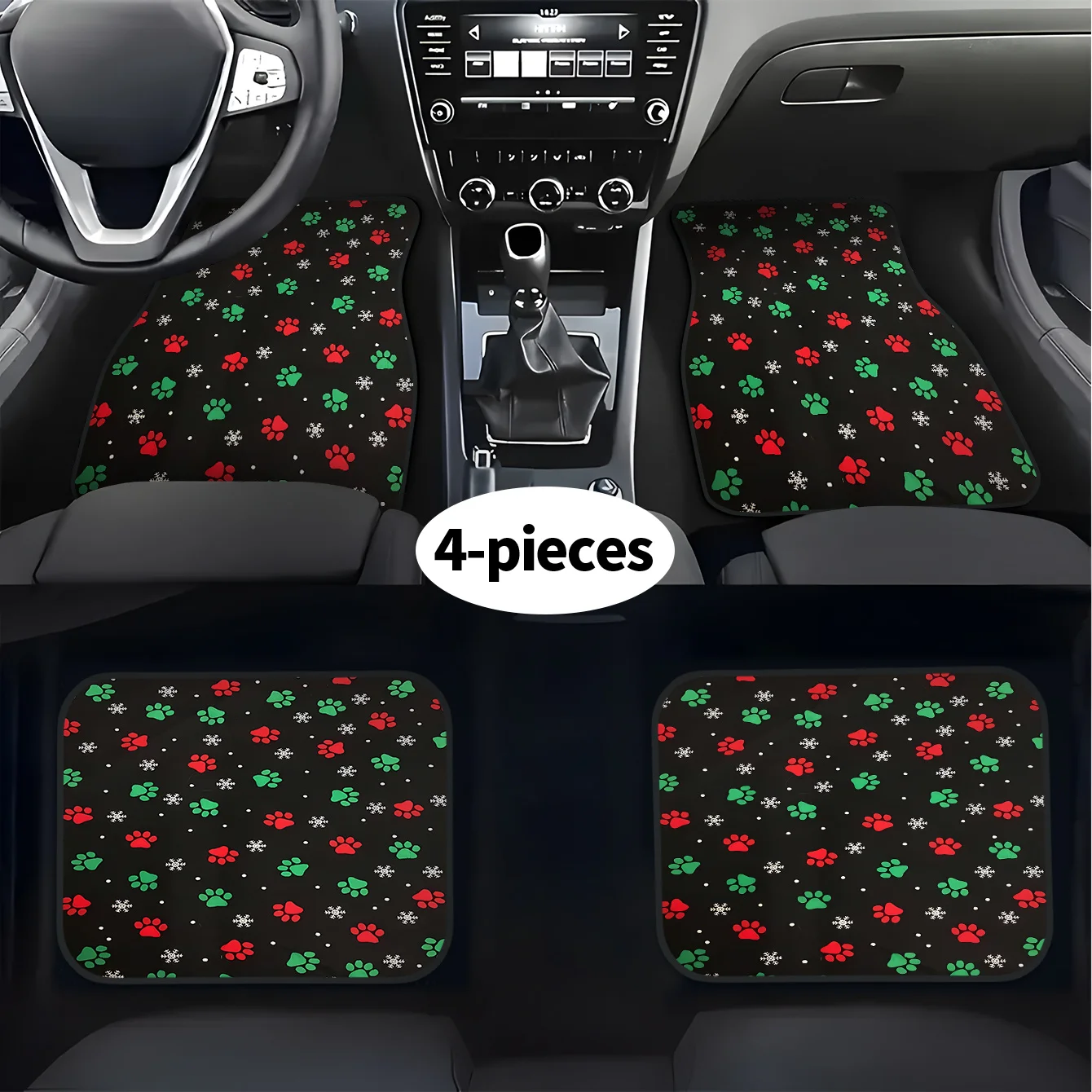 4pcs Paw Print Car Floor Mats Compatible For Driver Position - -Vehicle Fit, Easy-Clean Pet-Themed Floor Liners With Paw & Claw